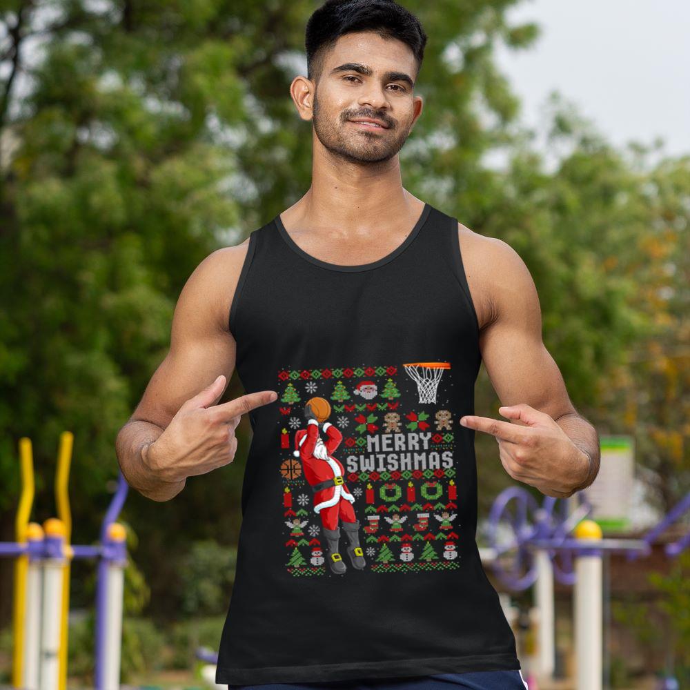 Mckenzieshoponline Merry Swishmas Ugly Christmas Basketball Christmas Tank Top - Image 2