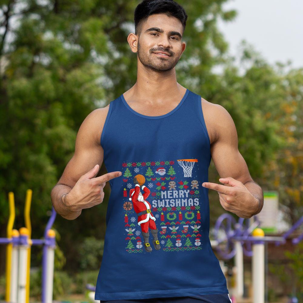 Mckenzieshoponline Merry Swishmas Ugly Christmas Basketball Christmas Tank Top - Image 3
