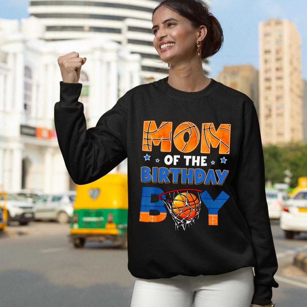 Mckenzieshoponline Mom Of The Birthday Boy Basketball Baller Bday Family Party Sweatshirt - Image 4