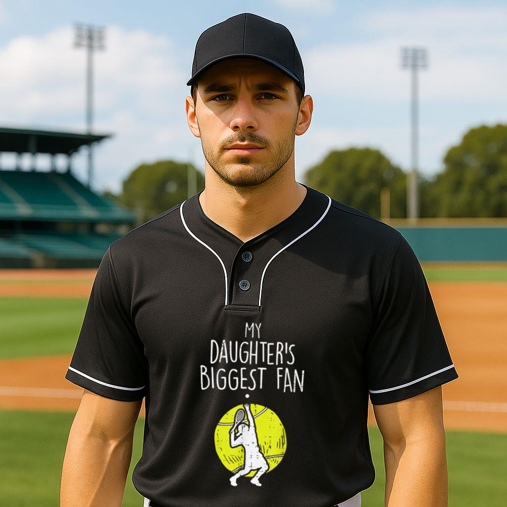 Mckenzieshoponline My Daughters Biggest Fan Tennis Family Mom Dad Men Women Baseball Jersey - Image 2