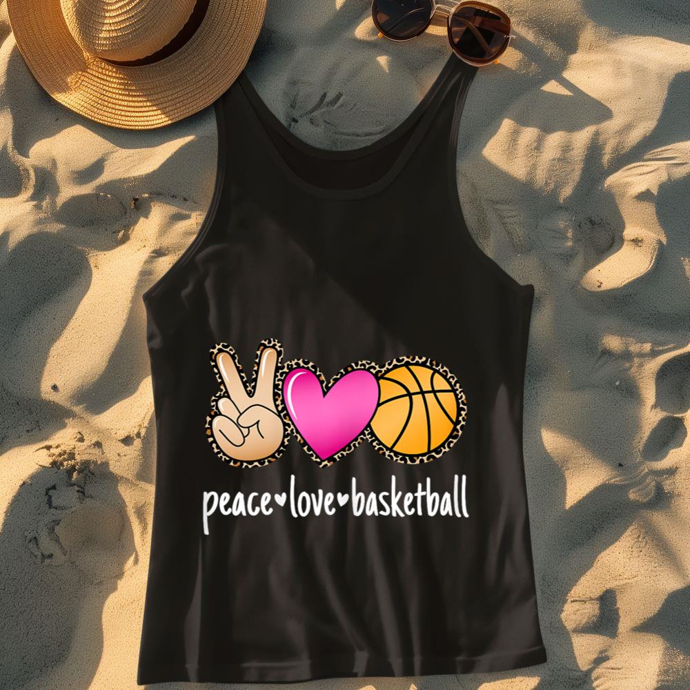 Mckenzieshoponline Peace Love Basketball Leopard Print Women Girls Basketball Tank Top