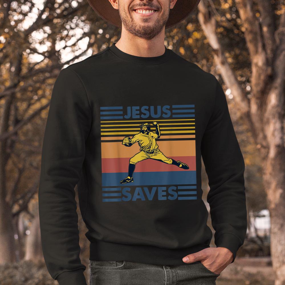 Mckenzieshoponline - Retro Distressed Jesus Saves Baseball Sweatshirt - Image 2