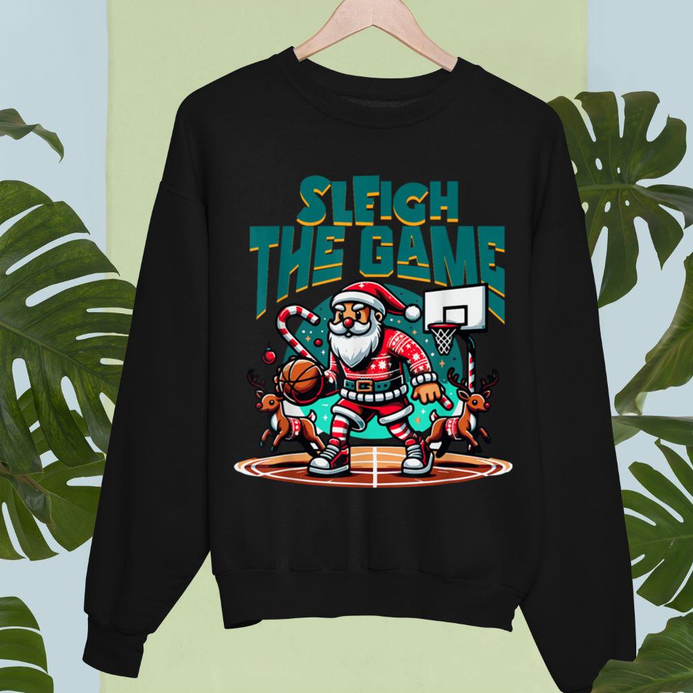 Mckenzieshoponline Santa Claus Plays Basketball- Christmas Xmas Boys Kids Teens Sweatshirt
