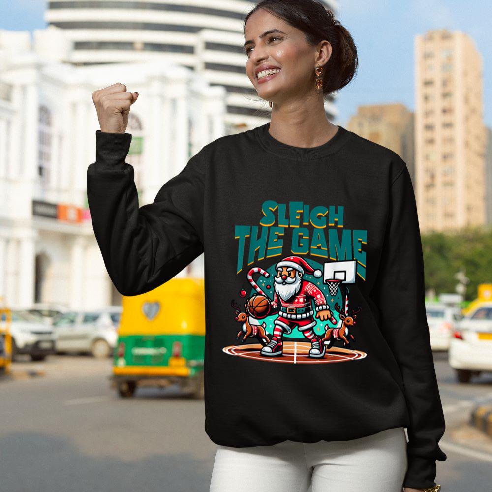 Mckenzieshoponline Santa Claus Plays Basketball- Christmas Xmas Boys Kids Teens Sweatshirt - Image 4