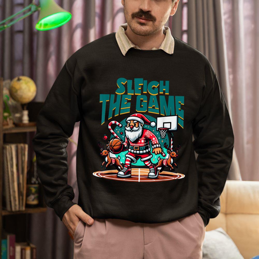 Mckenzieshoponline Santa Claus Plays Basketball- Christmas Xmas Boys Kids Teens Sweatshirt - Image 2