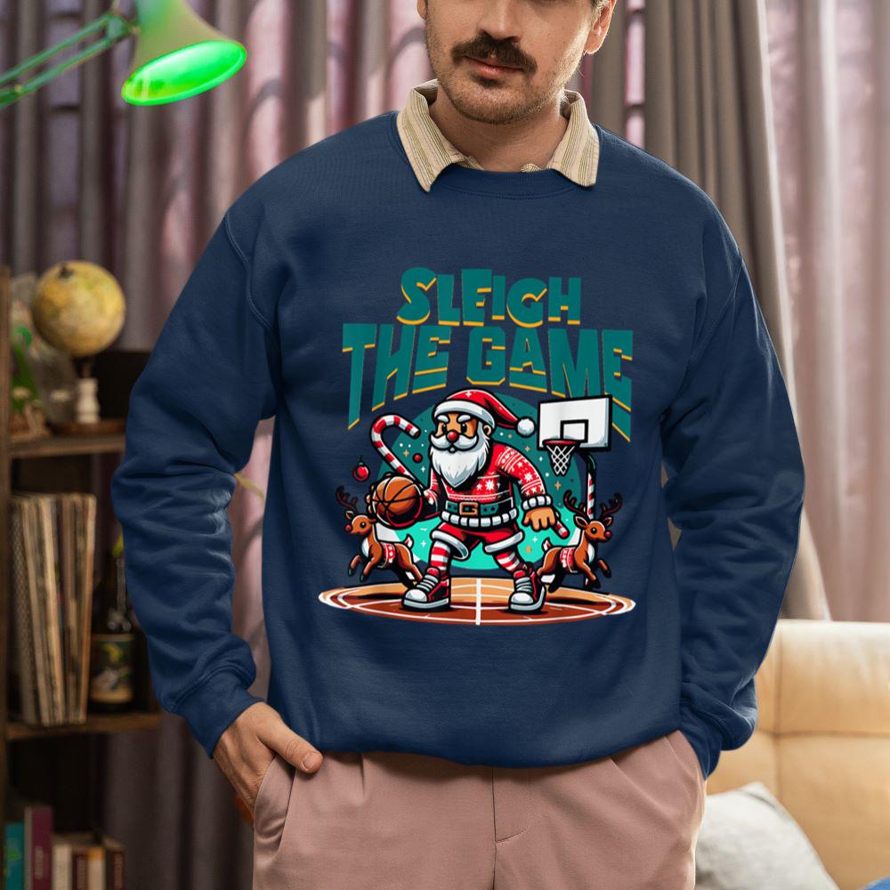 Mckenzieshoponline Santa Claus Plays Basketball- Christmas Xmas Boys Kids Teens Sweatshirt - Image 3
