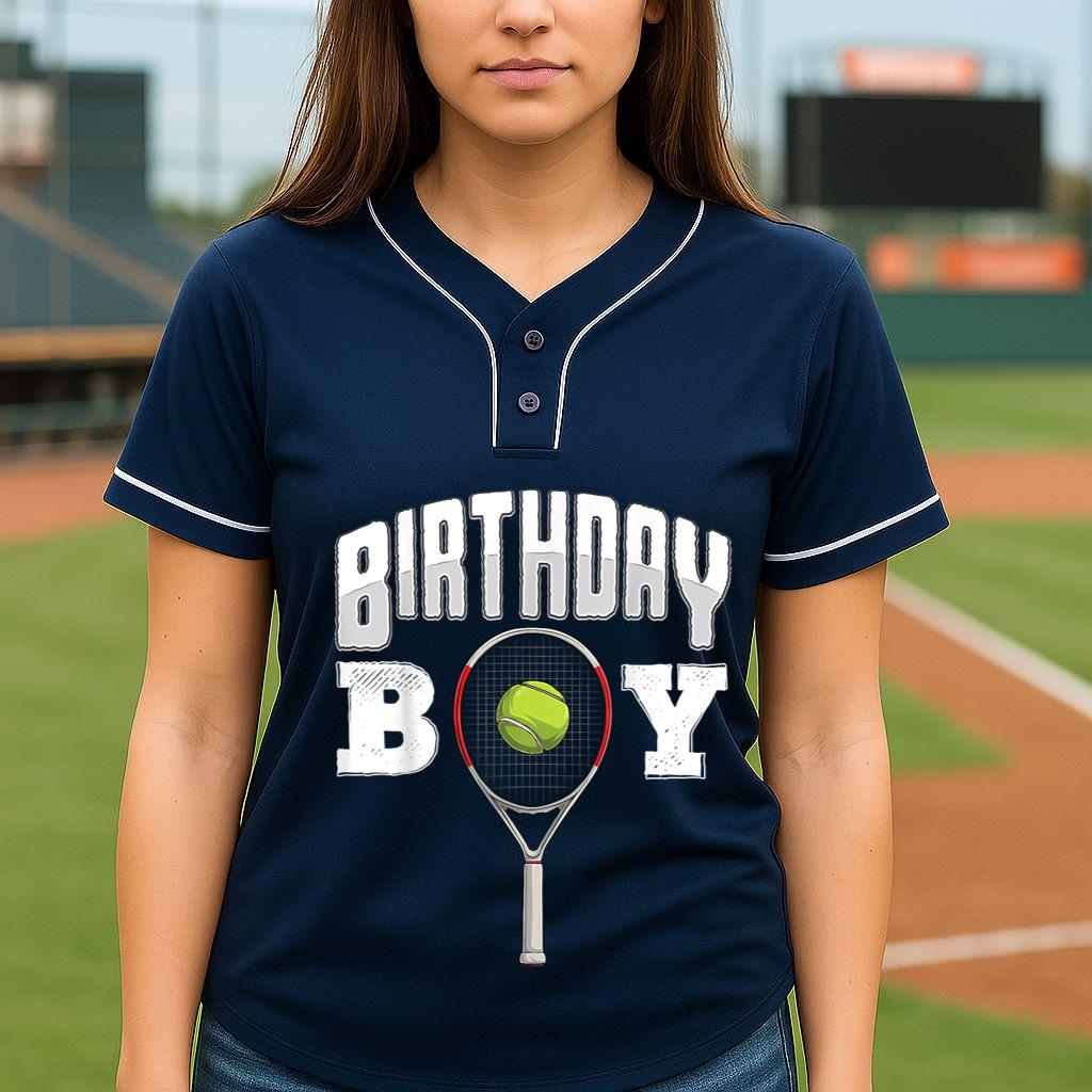 Mckenzieshoponline Tennis Birthday Boy Kids Men Tennis player birthday Baseball Jersey - Image 5