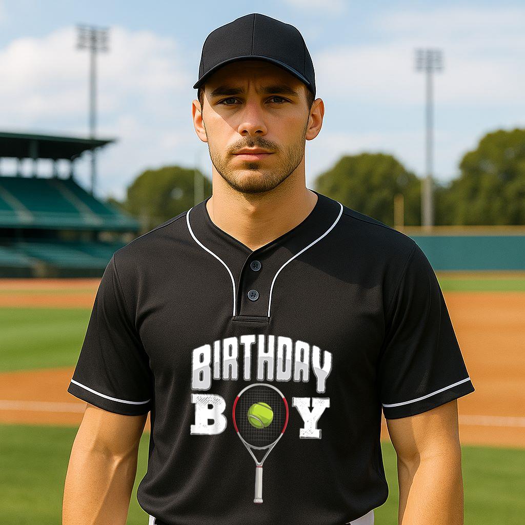 Mckenzieshoponline Tennis Birthday Boy Kids Men Tennis player birthday Baseball Jersey - Image 2