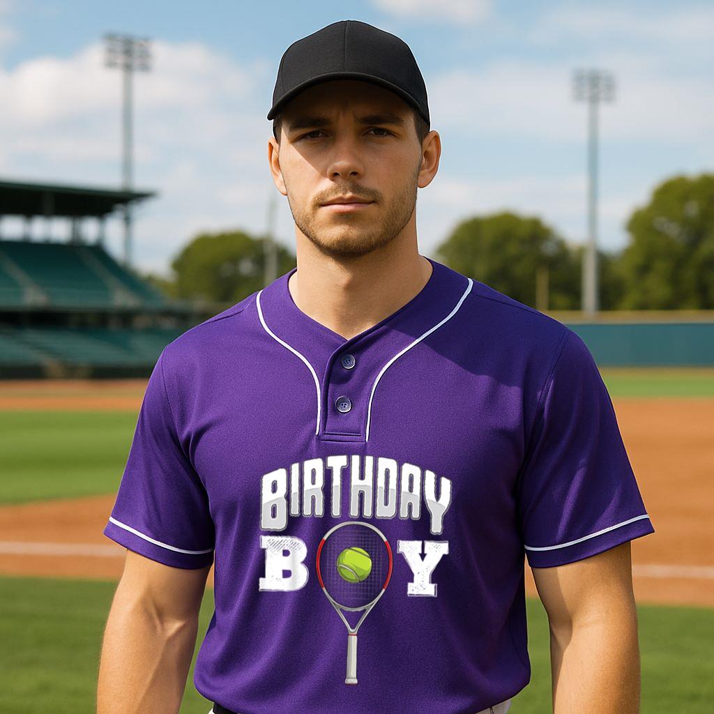 Mckenzieshoponline Tennis Birthday Boy Kids Men Tennis player birthday Baseball Jersey - Image 3