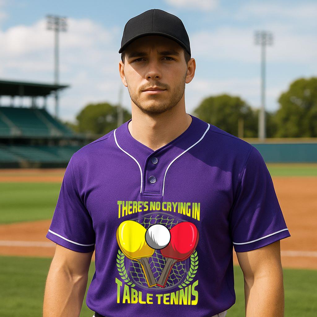 Mckenzieshoponline There's No Crying In Table Tennis Funny Ping Pong Joke Baseball Jersey - Image 3
