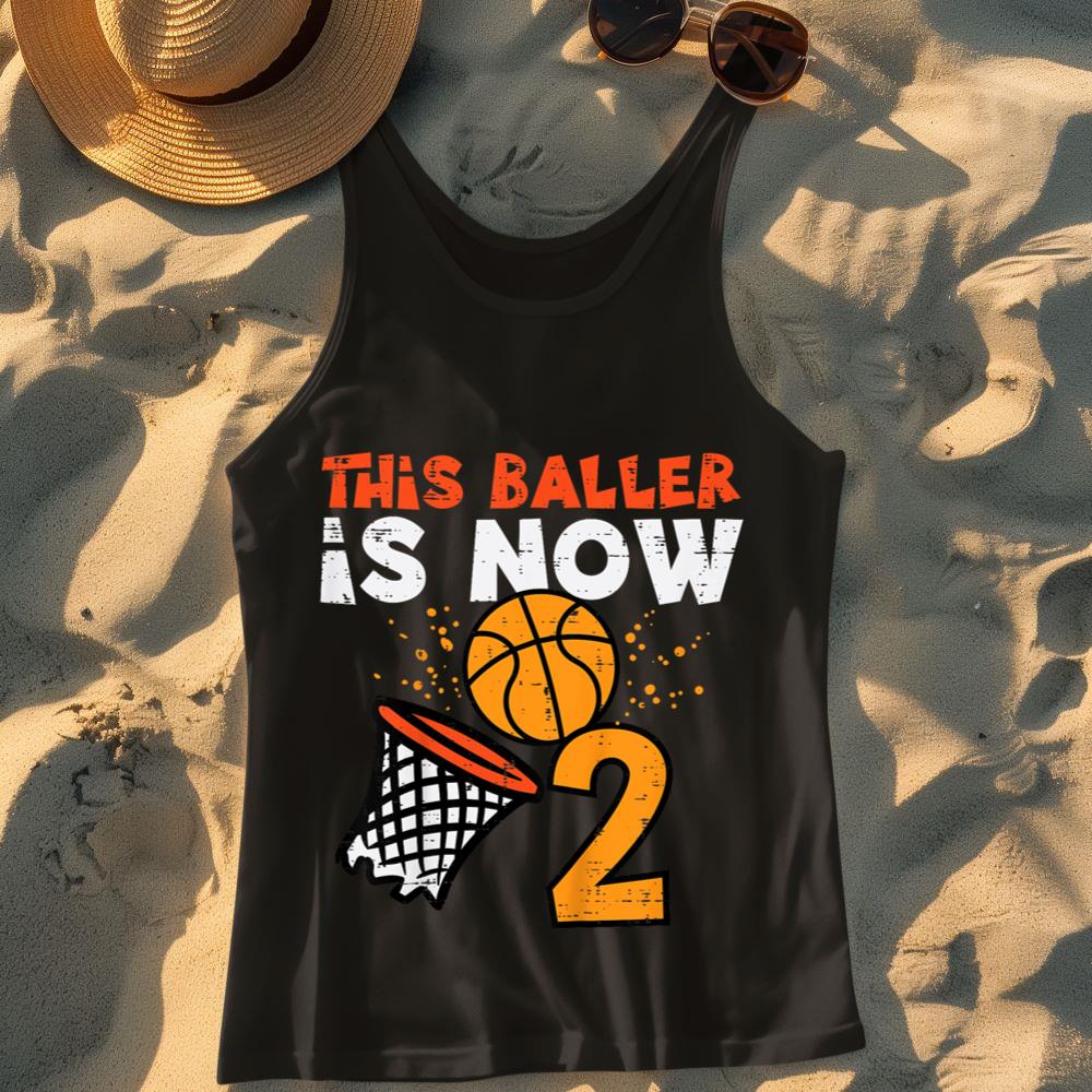 Mckenzieshoponline This Baller Is Now 2 Basketball 2nd Birthday Bday Boys Kids Tank Top
