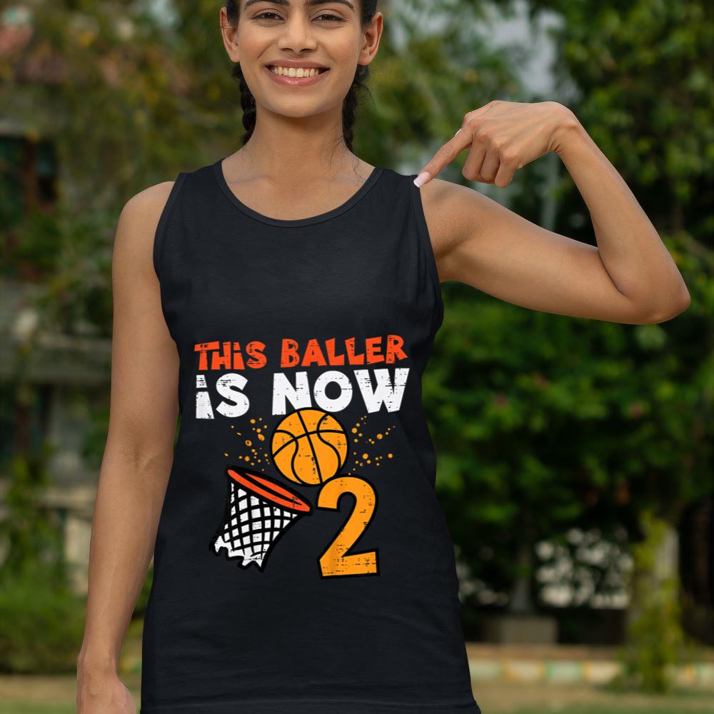 Mckenzieshoponline This Baller Is Now 2 Basketball 2nd Birthday Bday Boys Kids Tank Top - Image 4