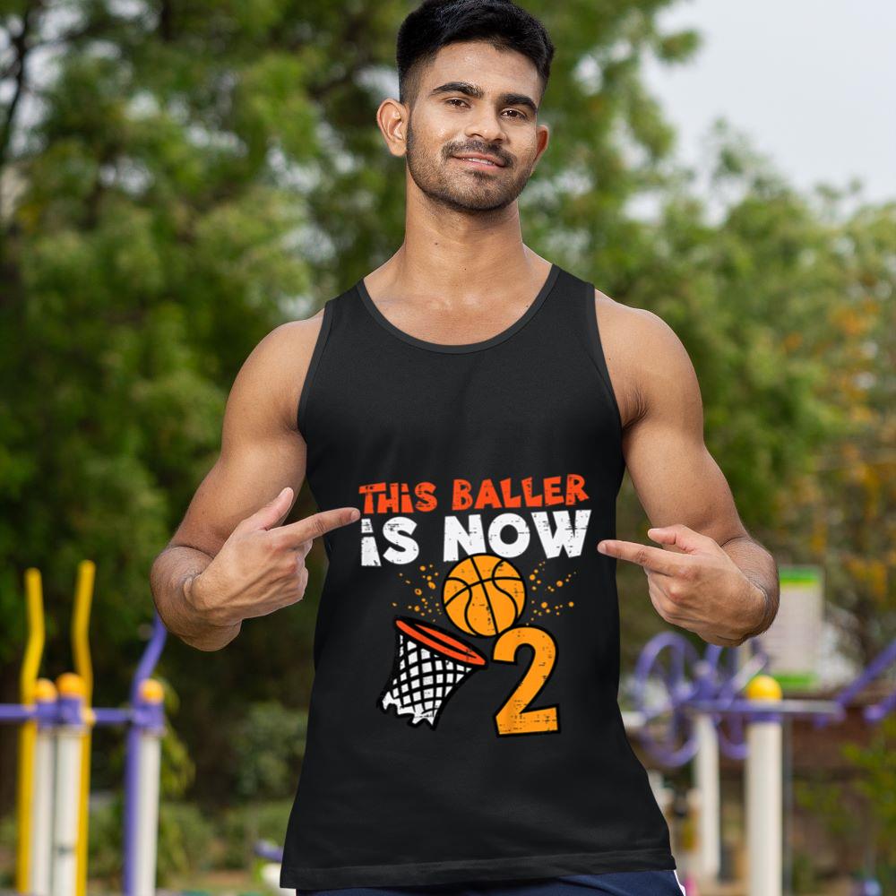 Mckenzieshoponline This Baller Is Now 2 Basketball 2nd Birthday Bday Boys Kids Tank Top - Image 2