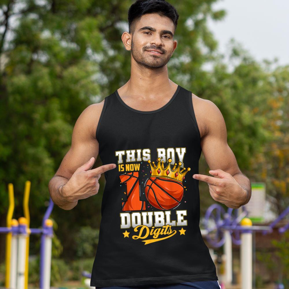 Mckenzieshoponline This Boy Double Digits Ten Basketball 10 Year Old Birthday Tank Top - Image 2