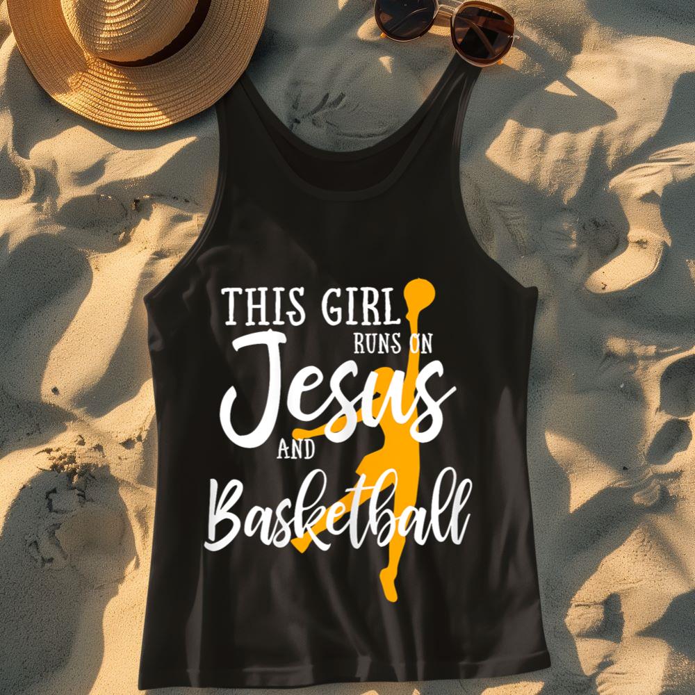 Mckenzieshoponline This Girl Runs On Jesus And Basketball Christian Gift Tank Top