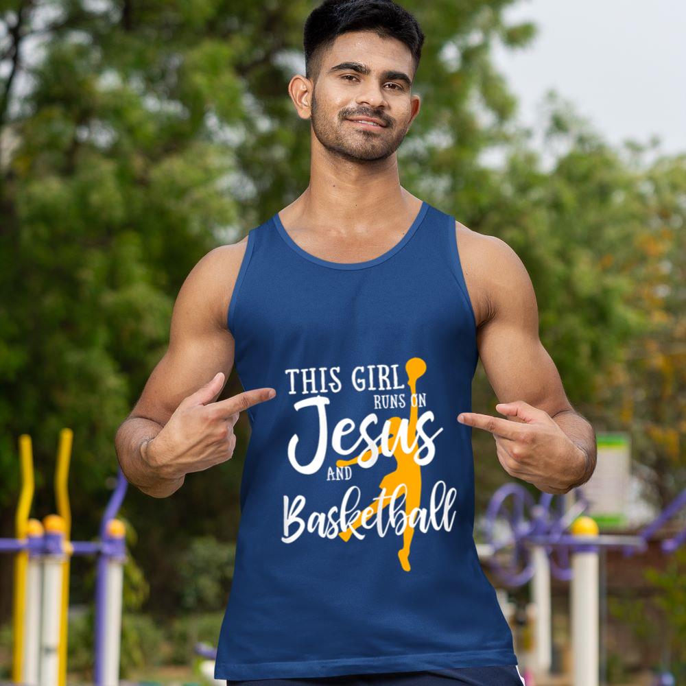 Mckenzieshoponline This Girl Runs On Jesus And Basketball Christian Gift Tank Top - Image 3