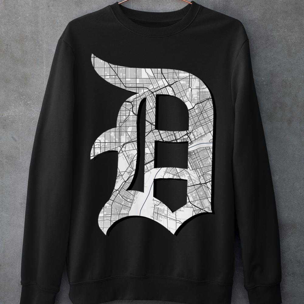 Mckenzieshoponline - Womens Distressed Detroit D Lettering Design Road Map Of Detroit V-Neck Sweatshirt