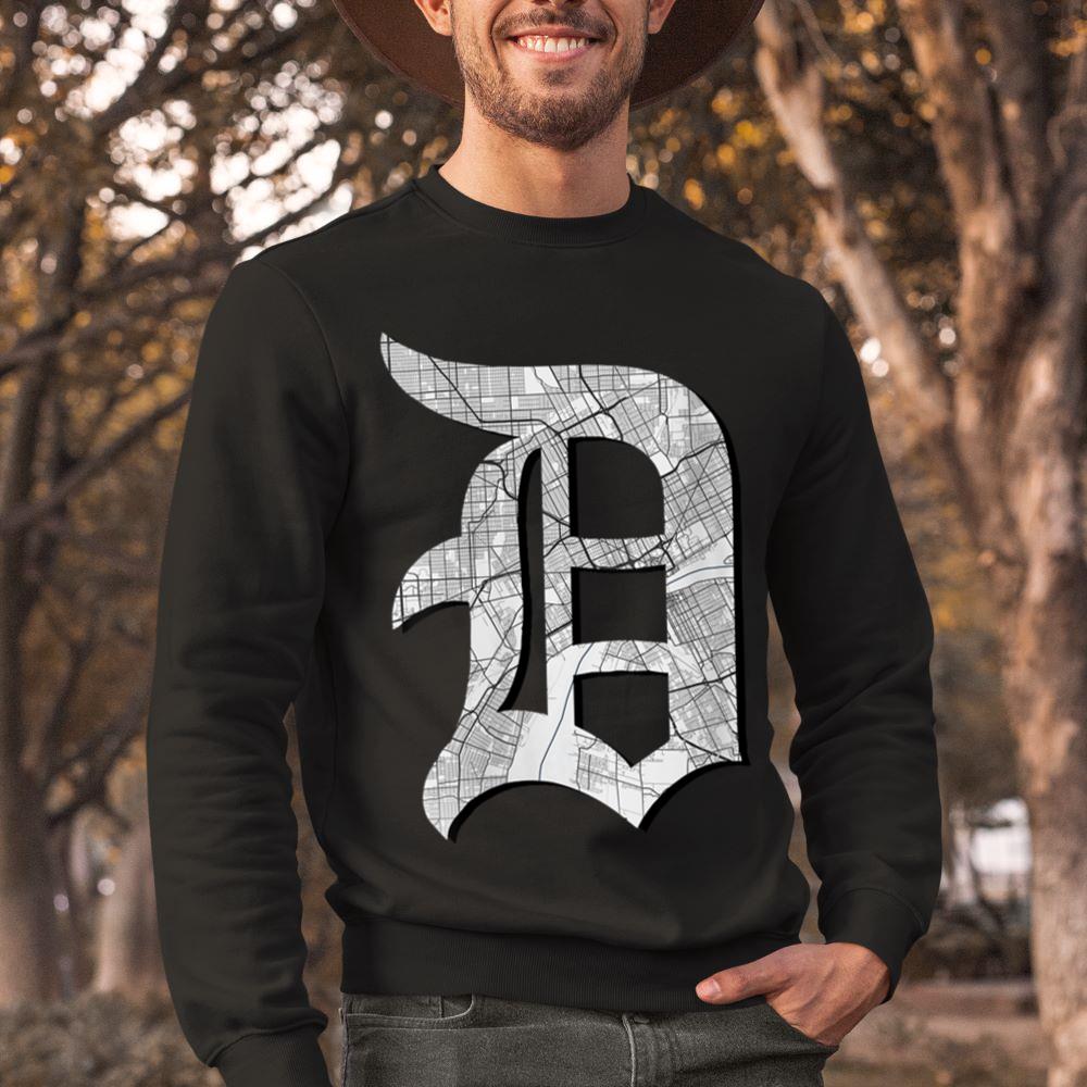 Mckenzieshoponline - Womens Distressed Detroit D Lettering Design Road Map Of Detroit V-Neck Sweatshirt - Image 2