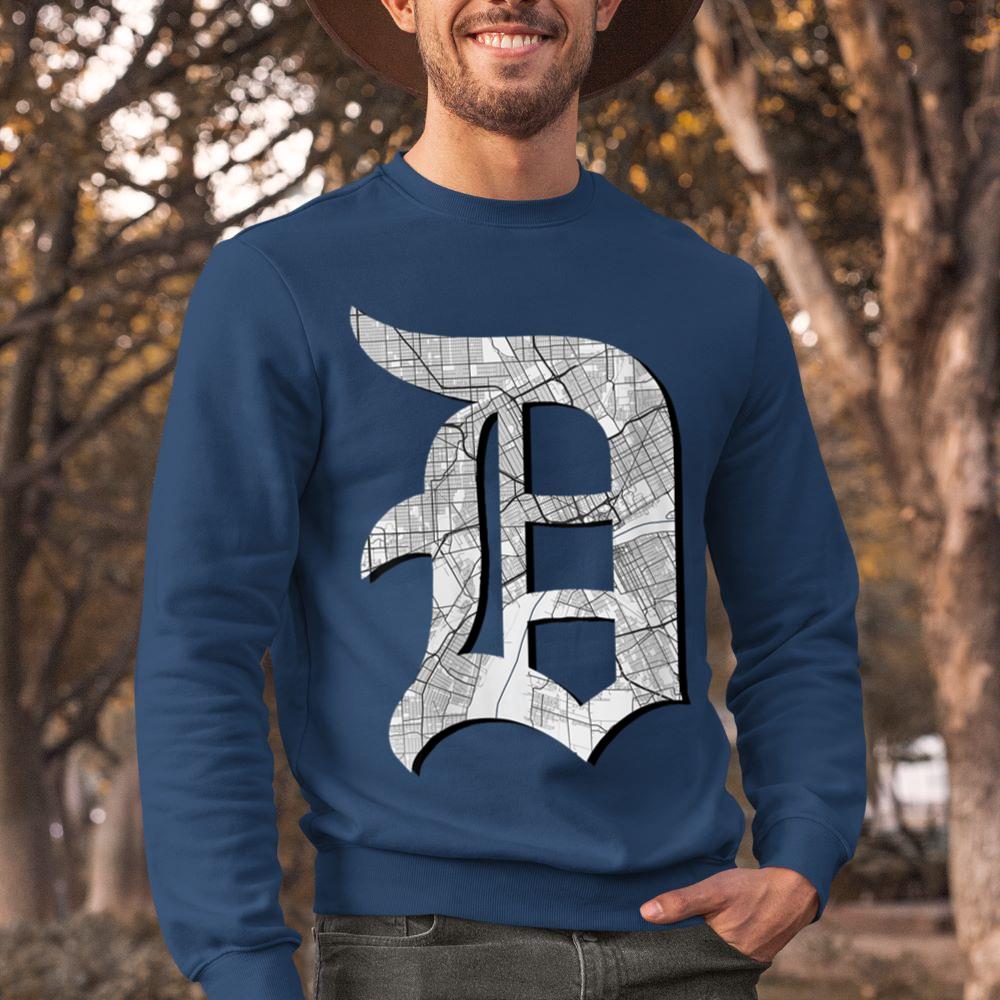 Mckenzieshoponline - Womens Distressed Detroit D Lettering Design Road Map Of Detroit V-Neck Sweatshirt - Image 3