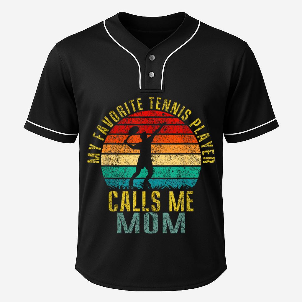 Mckenzieshoponline Womens My Favorite Tennis Player Calls Me Mom Funny Retro Baseball Jersey