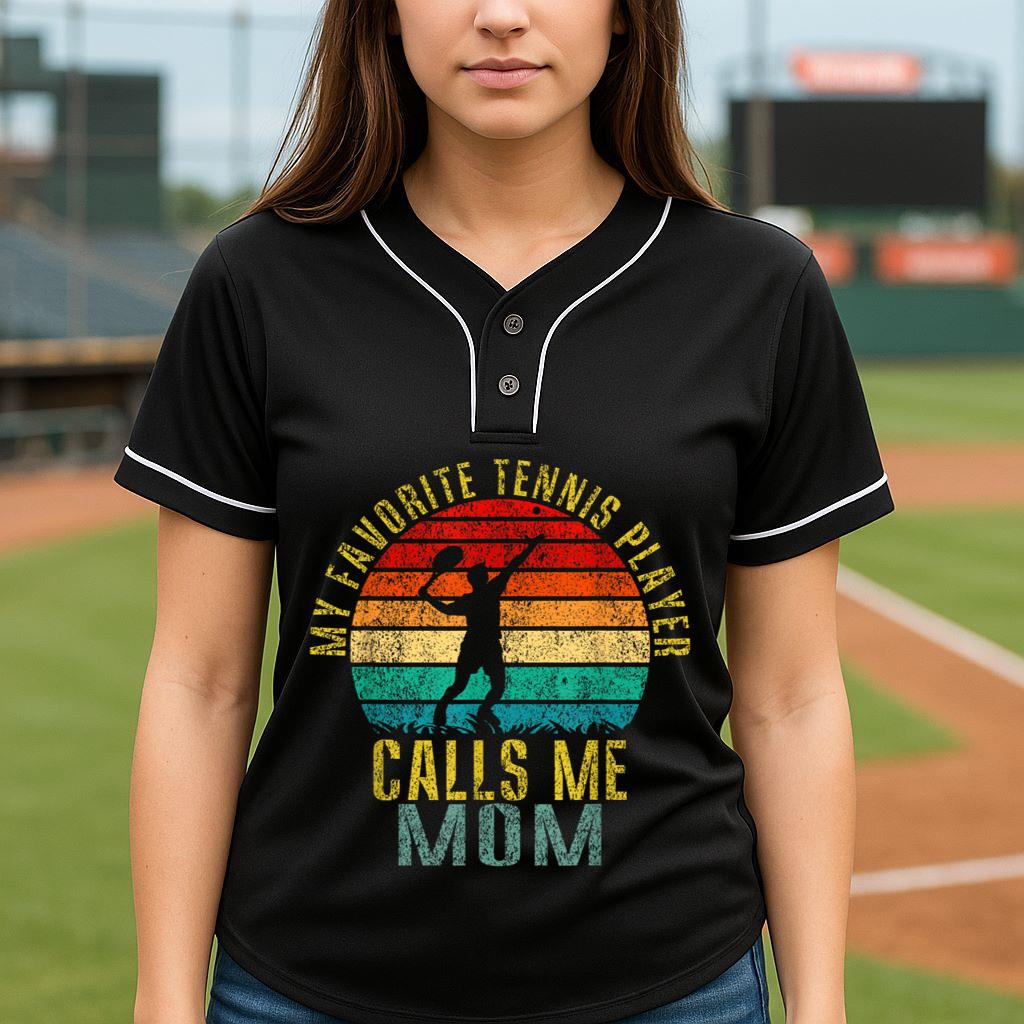 Mckenzieshoponline Womens My Favorite Tennis Player Calls Me Mom Funny Retro Baseball Jersey - Image 4
