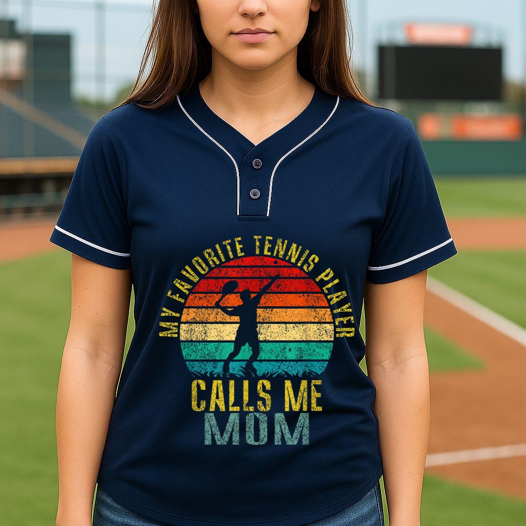 Mckenzieshoponline Womens My Favorite Tennis Player Calls Me Mom Funny Retro Baseball Jersey - Image 5
