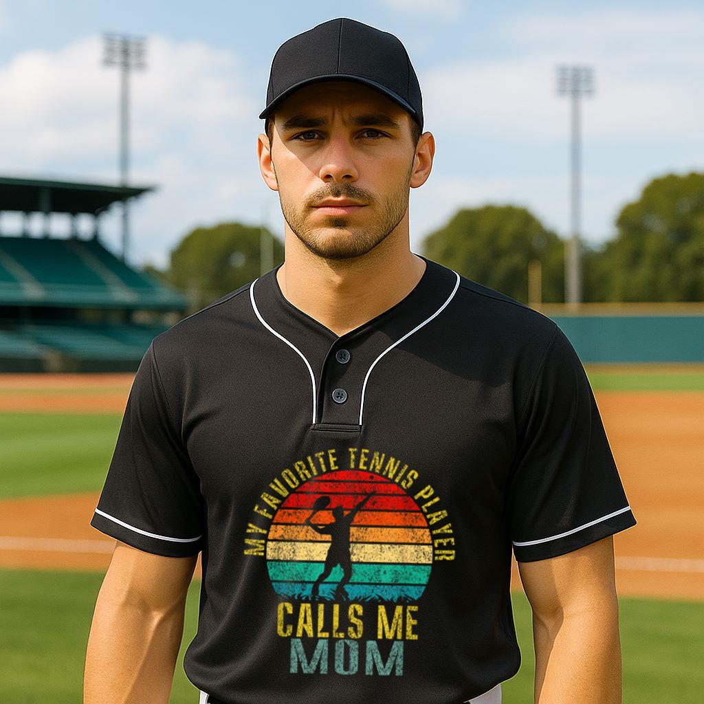 Mckenzieshoponline Womens My Favorite Tennis Player Calls Me Mom Funny Retro Baseball Jersey - Image 2