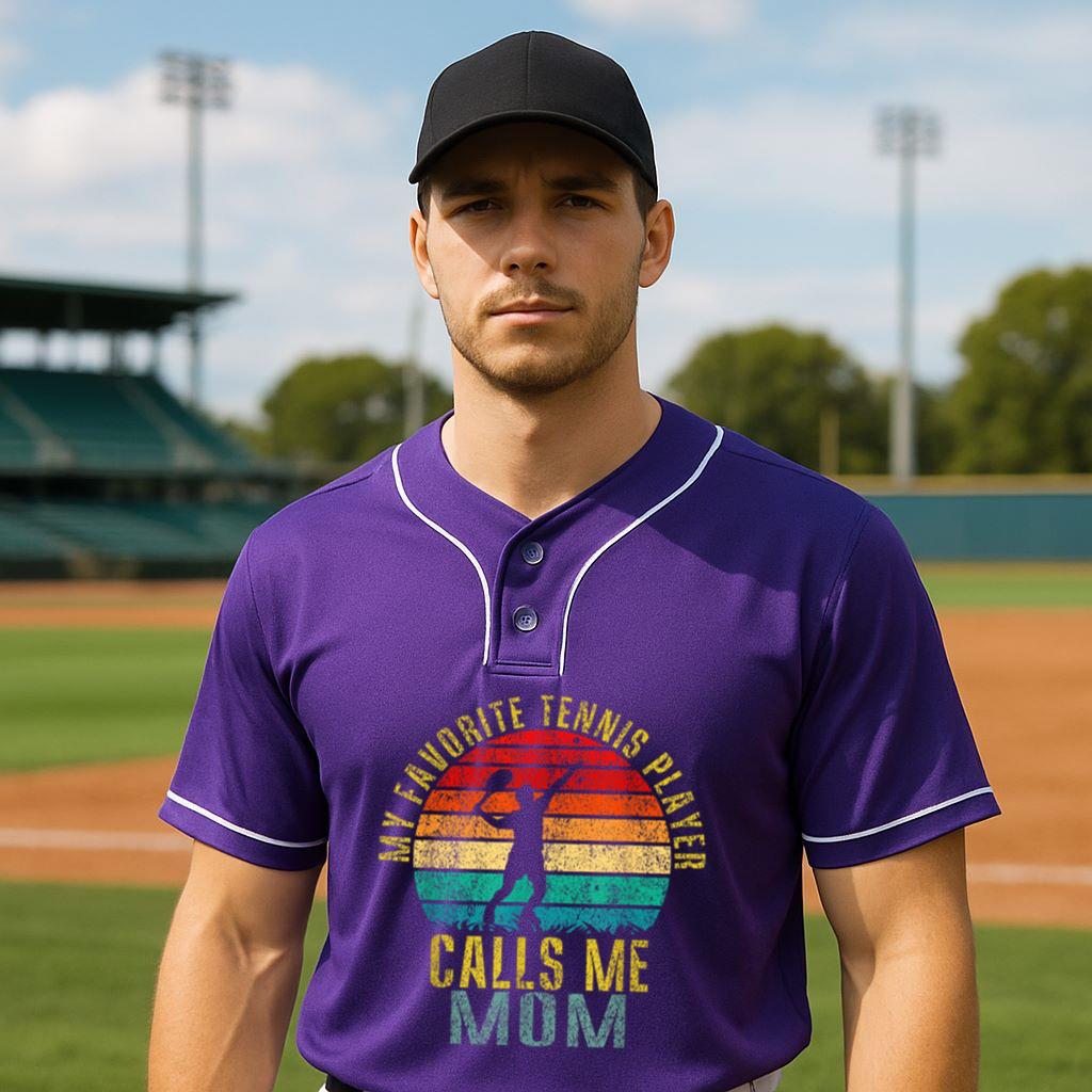 Mckenzieshoponline Womens My Favorite Tennis Player Calls Me Mom Funny Retro Baseball Jersey - Image 3