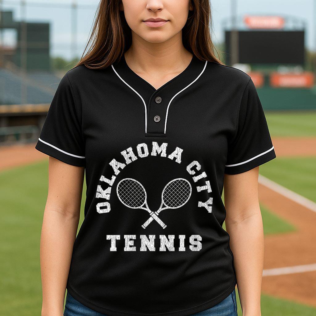 Mckenzieshoponline Womens Oklahoma City Vintage Tennis Team Distressed Retro 90s Vibe V-Neck Baseball Jersey - Image 4