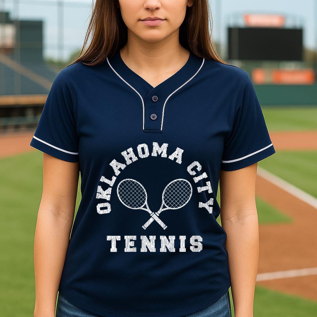 Mckenzieshoponline Womens Oklahoma City Vintage Tennis Team Distressed Retro 90s Vibe V-Neck Baseball Jersey - Image 5