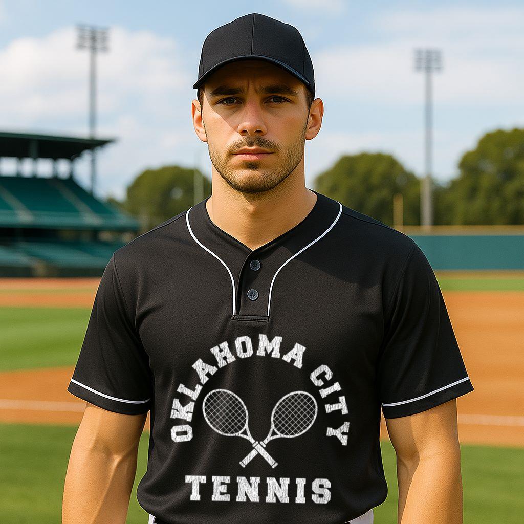 Mckenzieshoponline Womens Oklahoma City Vintage Tennis Team Distressed Retro 90s Vibe V-Neck Baseball Jersey - Image 2