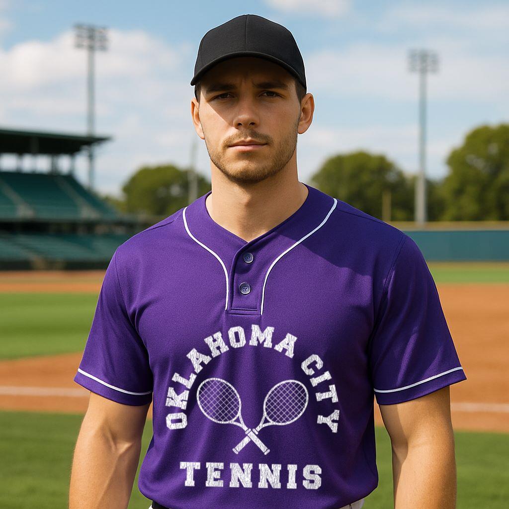 Mckenzieshoponline Womens Oklahoma City Vintage Tennis Team Distressed Retro 90s Vibe V-Neck Baseball Jersey - Image 3