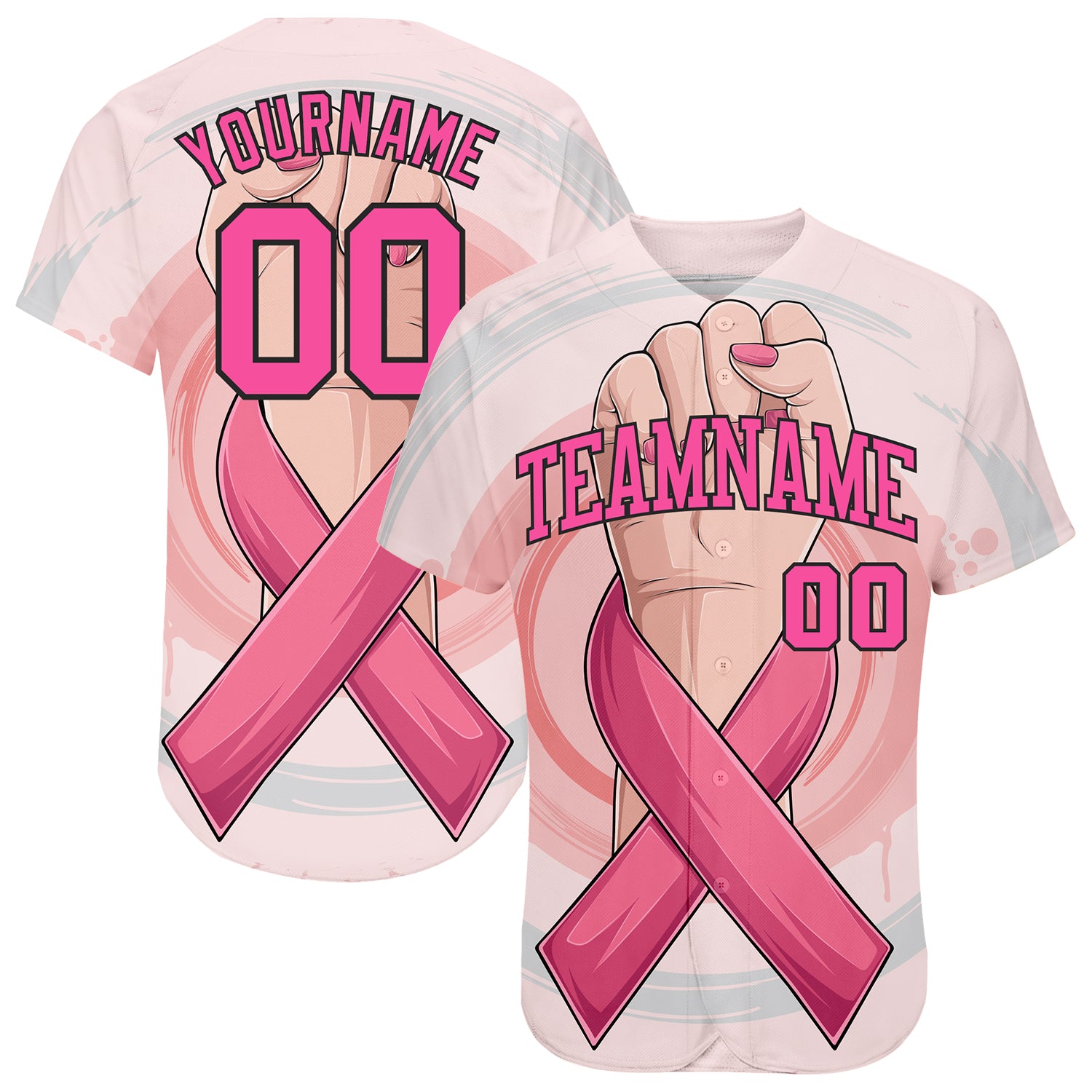 Jerseytrend 3D Breast Cancer Awareness Month With Woman Hand And Pink Ribbon Women Health Care Support Personalized Baseball Jersey For Fans