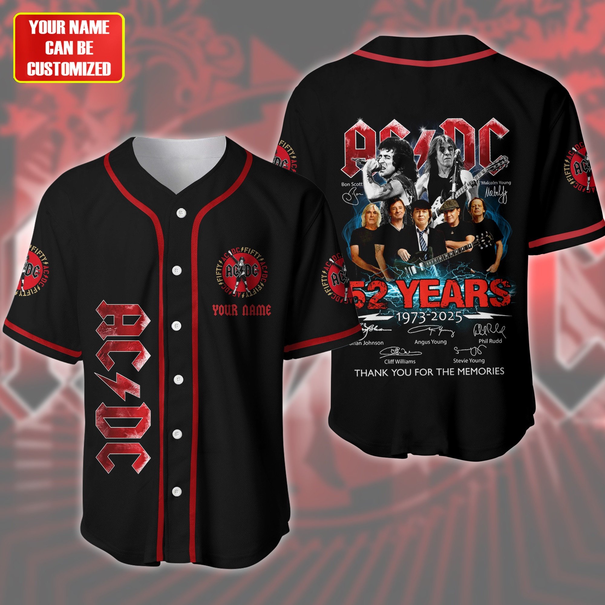 Jerseytrend AC/DC Band 52 Years Anniversary Personalized Baseball Jersey For Fans