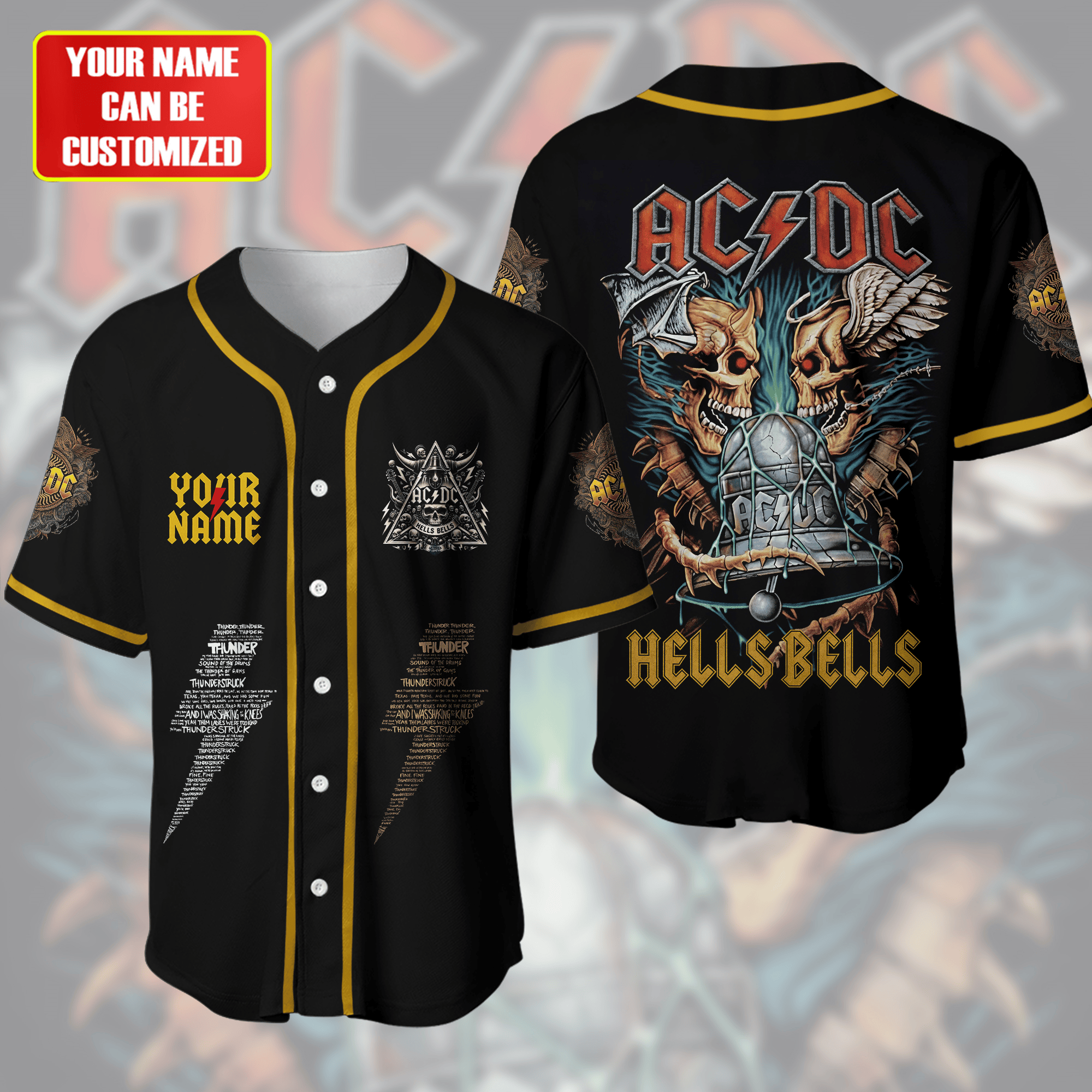 Jerseytrend AC/DC Band Hells Bells Personalized Baseball Jersey For Fans