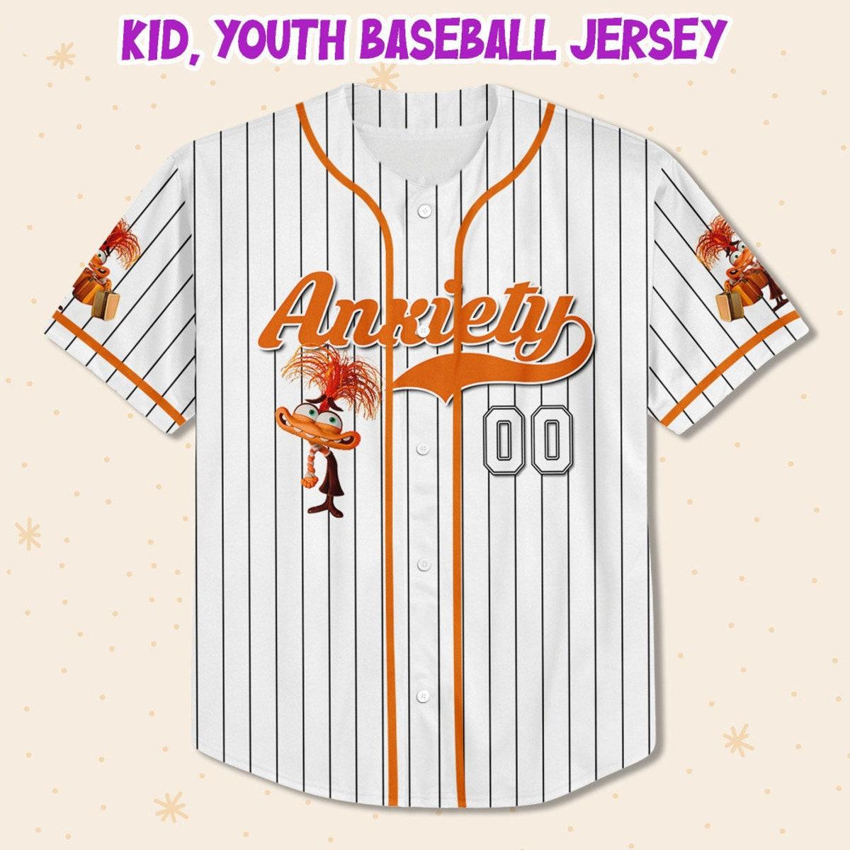 Mckenzieshoponline Anxiety Orange White Inside Out 2 Disney Personalized Baseball Jersey For Fans - Image 3