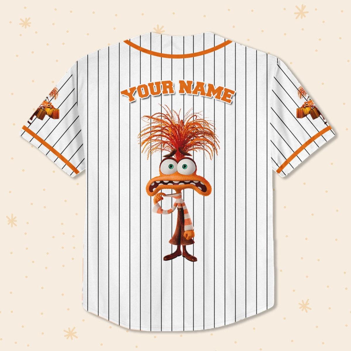 Mckenzieshoponline Anxiety Orange White Inside Out 2 Disney Personalized Baseball Jersey For Fans - Image 4