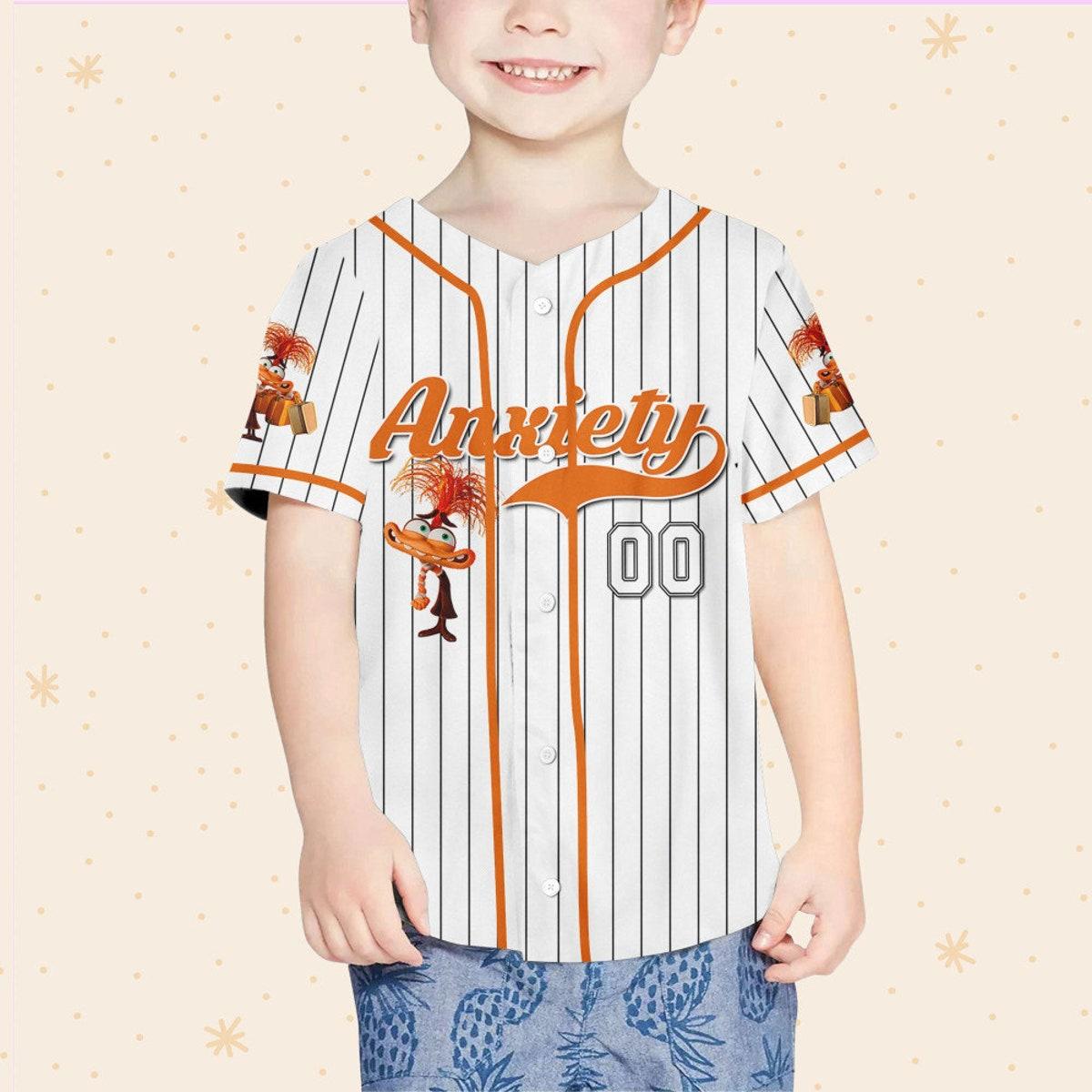 Mckenzieshoponline Anxiety Orange White Inside Out 2 Disney Personalized Baseball Jersey For Fans - Image 5