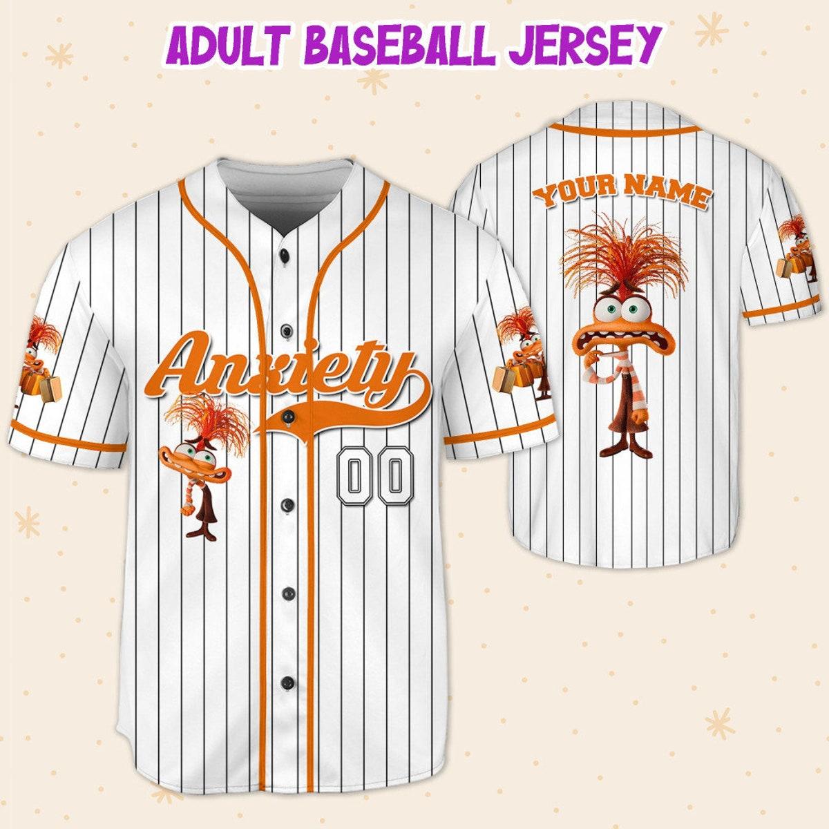 Mckenzieshoponline Anxiety Orange White Inside Out 2 Disney Personalized Baseball Jersey For Fans - Image 6