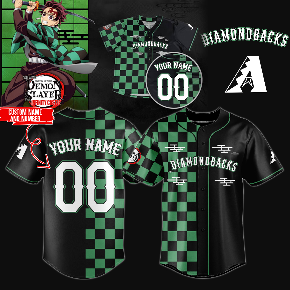 Mckenzieshoponline Arizona Diamondbacks MLB x Demon Slayer Personalized Baseball Jersey For Fans