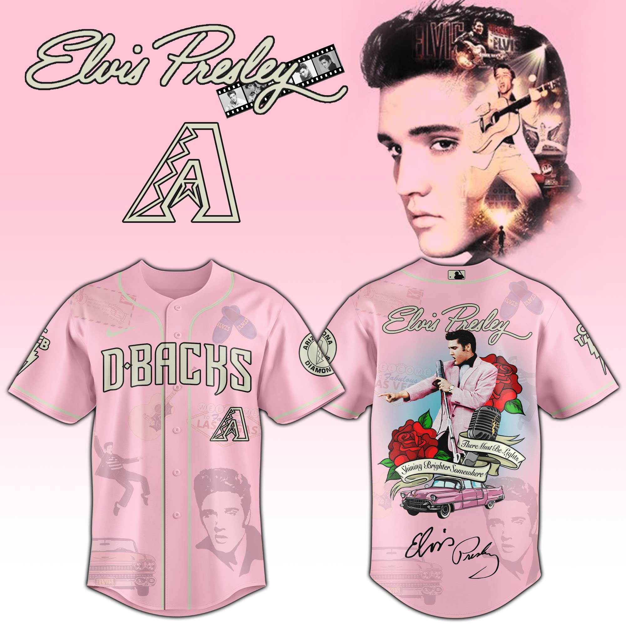 Jerseytrend Arizona Diamondbacks MLB x Elvis Presley Personalized Baseball Jersey For Fans