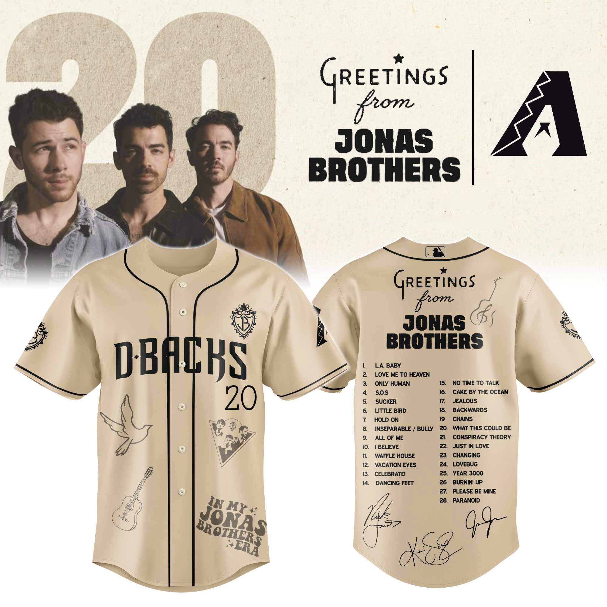 Jerseytrend Arizona Diamondbacks MLB x Greetings From Jonas Brothers Personalized Baseball Jersey For Fans