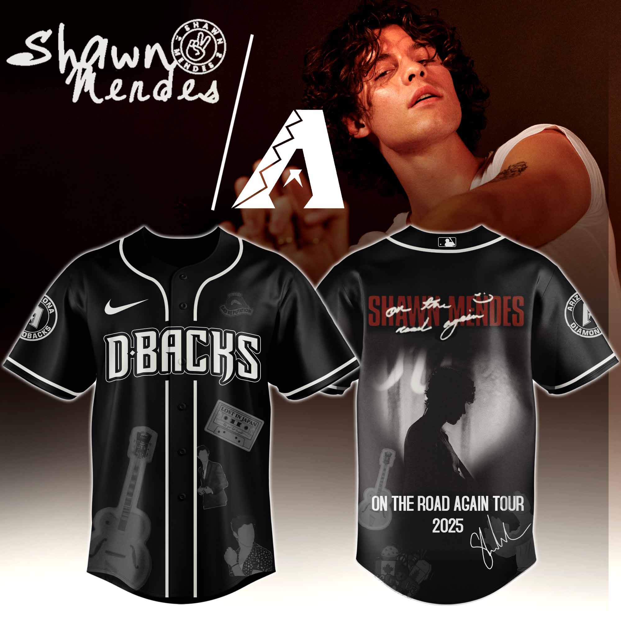 Jerseytrend Arizona Diamondbacks MLB x Shawn Mendes On The Road Again Tour Personalized Baseball Jersey For Fans