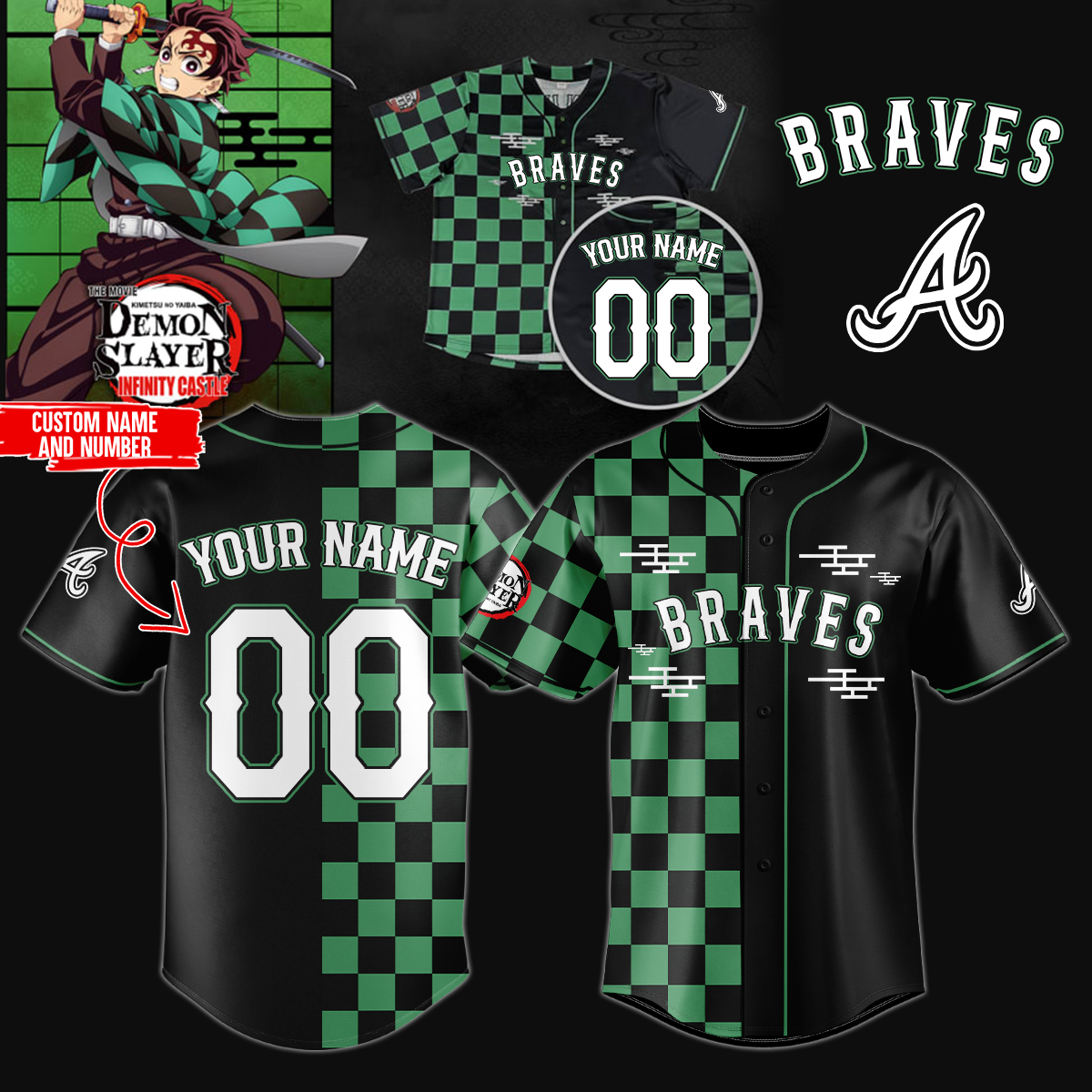 Mckenzieshoponline Atlanta Braves MLB x Demon Slayer Personalized Baseball Jersey For Fans