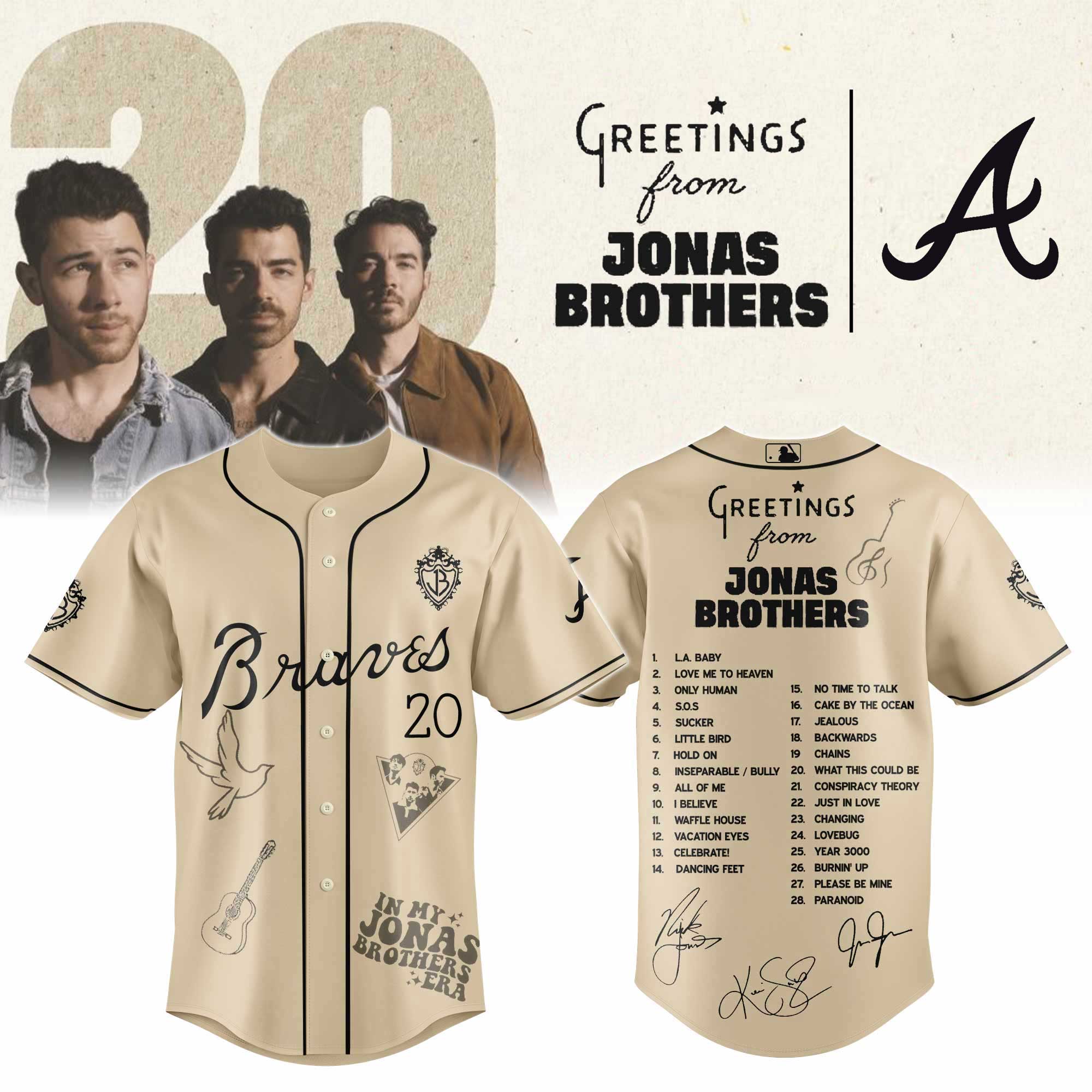 Jerseytrend Atlanta Braves MLB x Greetings From Jonas Brothers Personalized Baseball Jersey For Fans