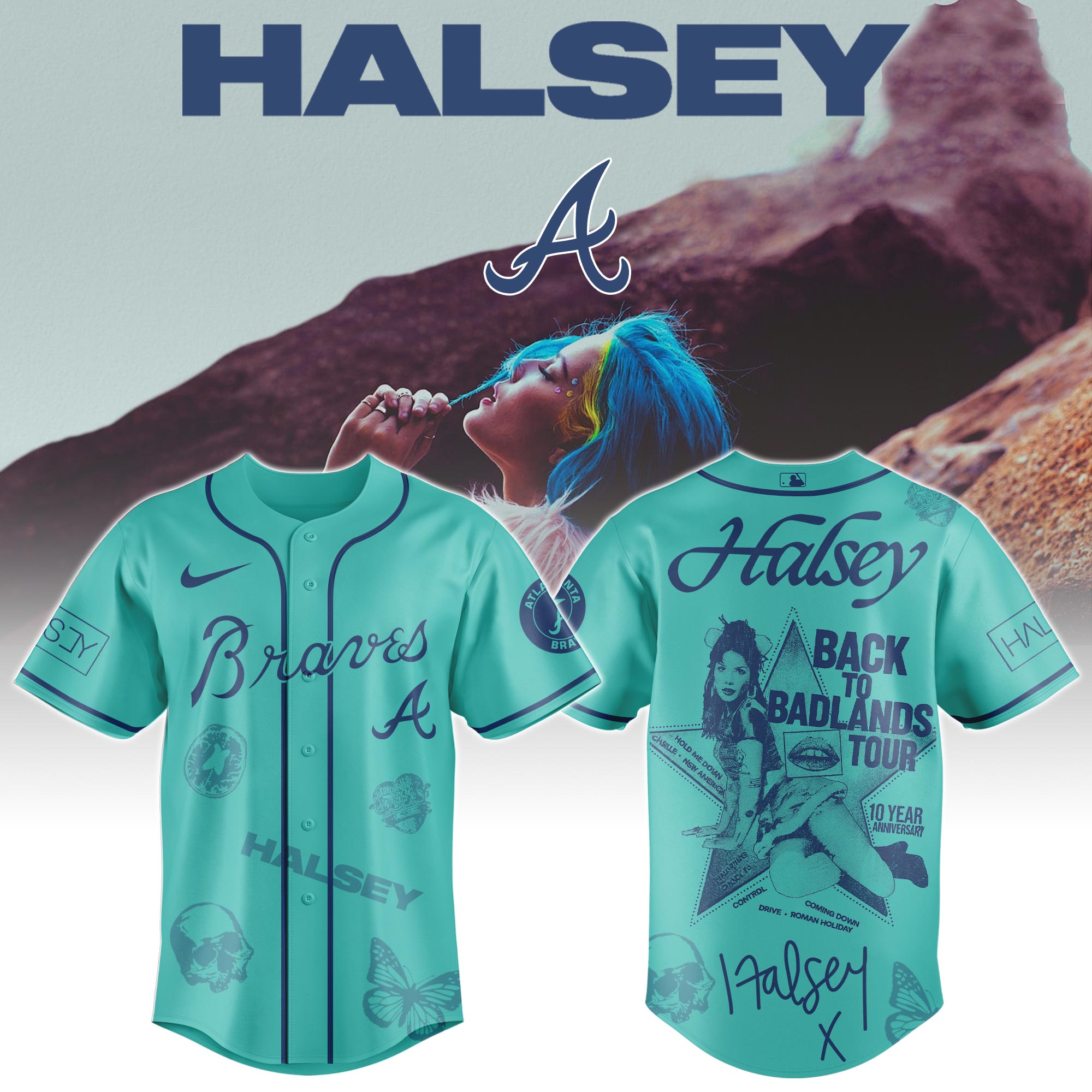 Mckenzieshoponline Atlanta Braves MLB x Halsey Back to Badlands Tour Personalized Baseball Jersey For Fans