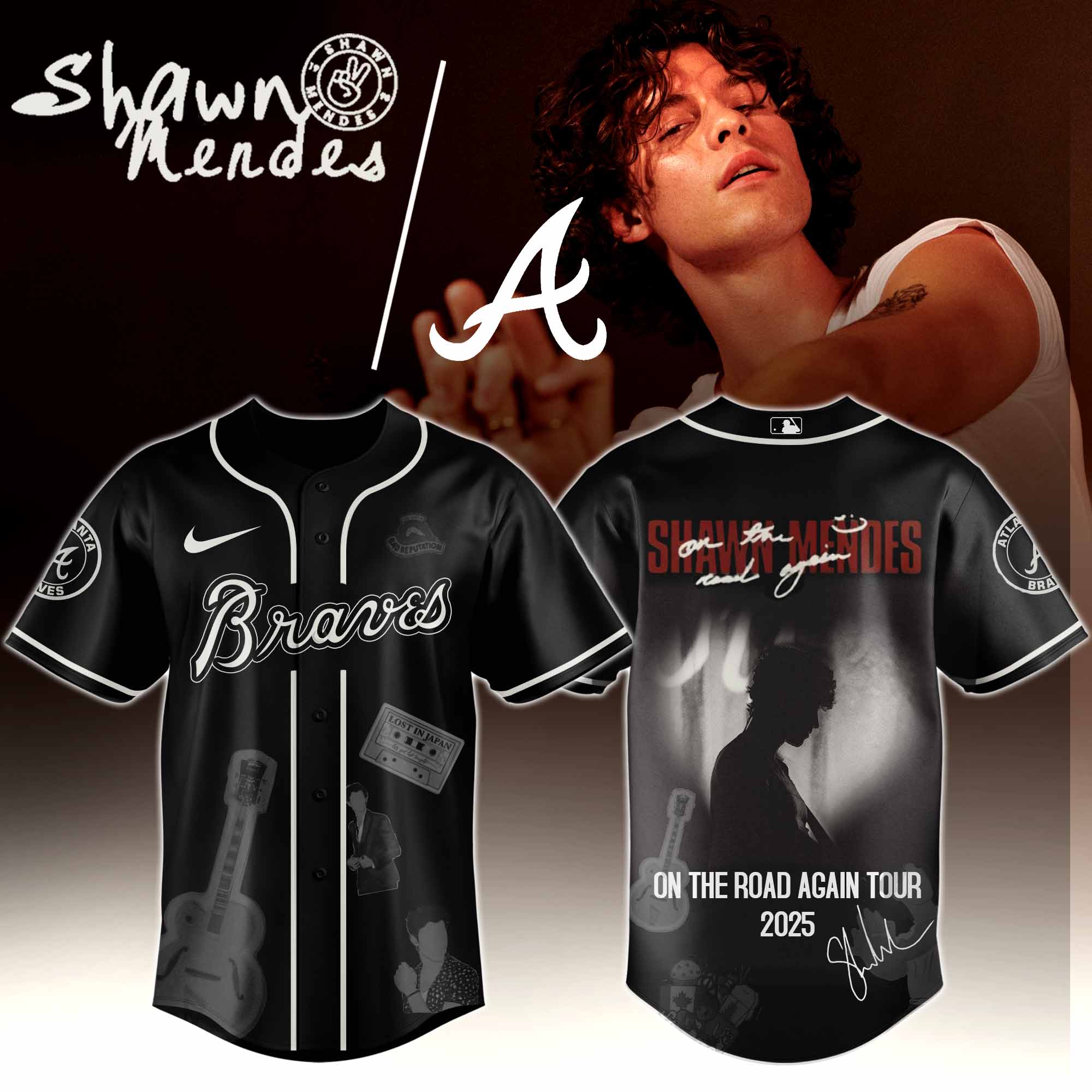 Jerseytrend Atlanta Braves MLB x Shawn Mendes On The Road Again Tour Personalized Baseball Jersey For Fans