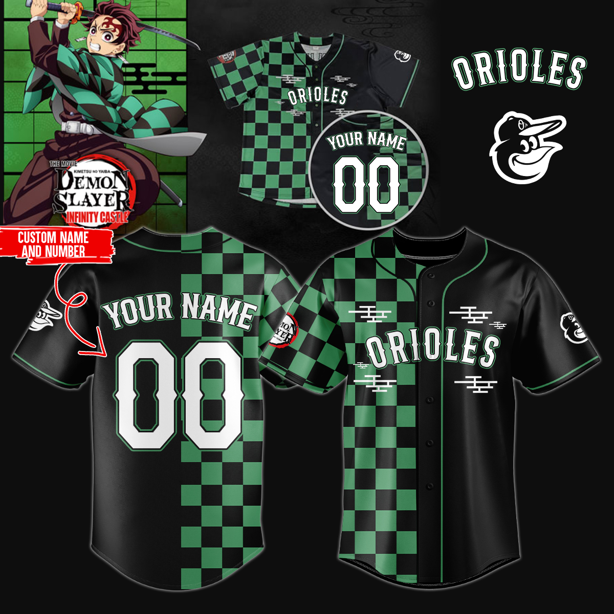 Mckenzieshoponline Baltimore Orioles MLB x Demon Slayer Personalized Baseball Jersey For Fans