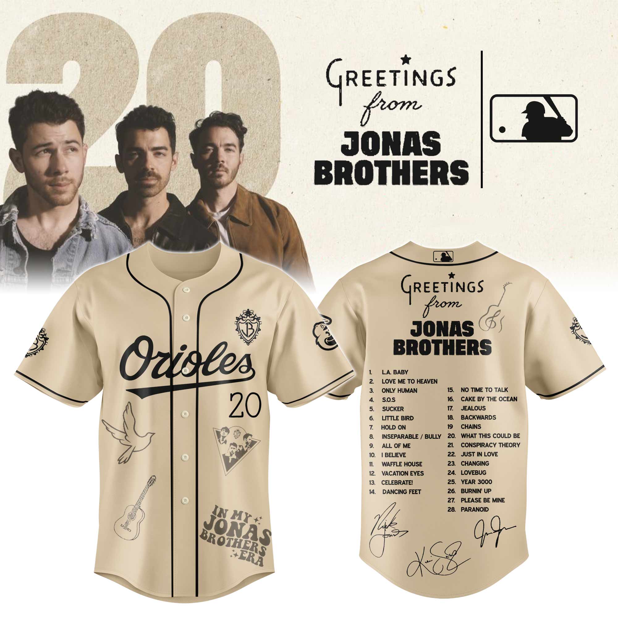 Jerseytrend Baltimore Orioles MLB x Greetings From Jonas Brothers Personalized Baseball Jersey For Fans