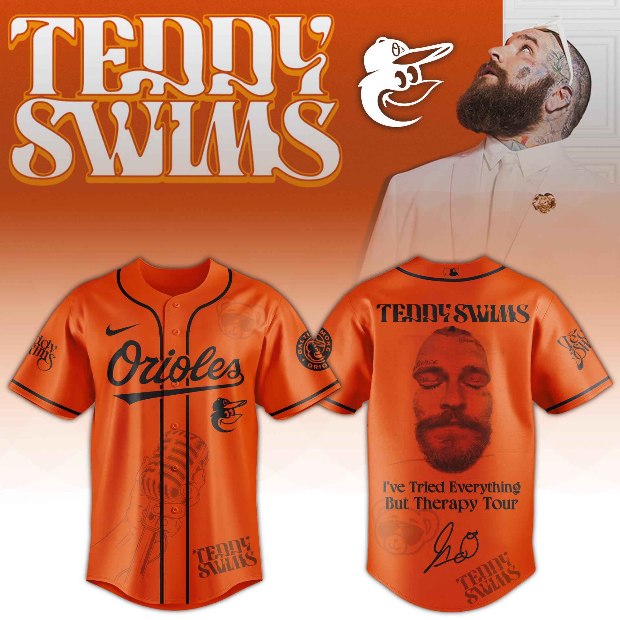 Jerseytrend Baltimore Orioles MLB x Teddy Swims Ive Tried Everything But Therapy Tour Personalized Baseball Jersey For Fans